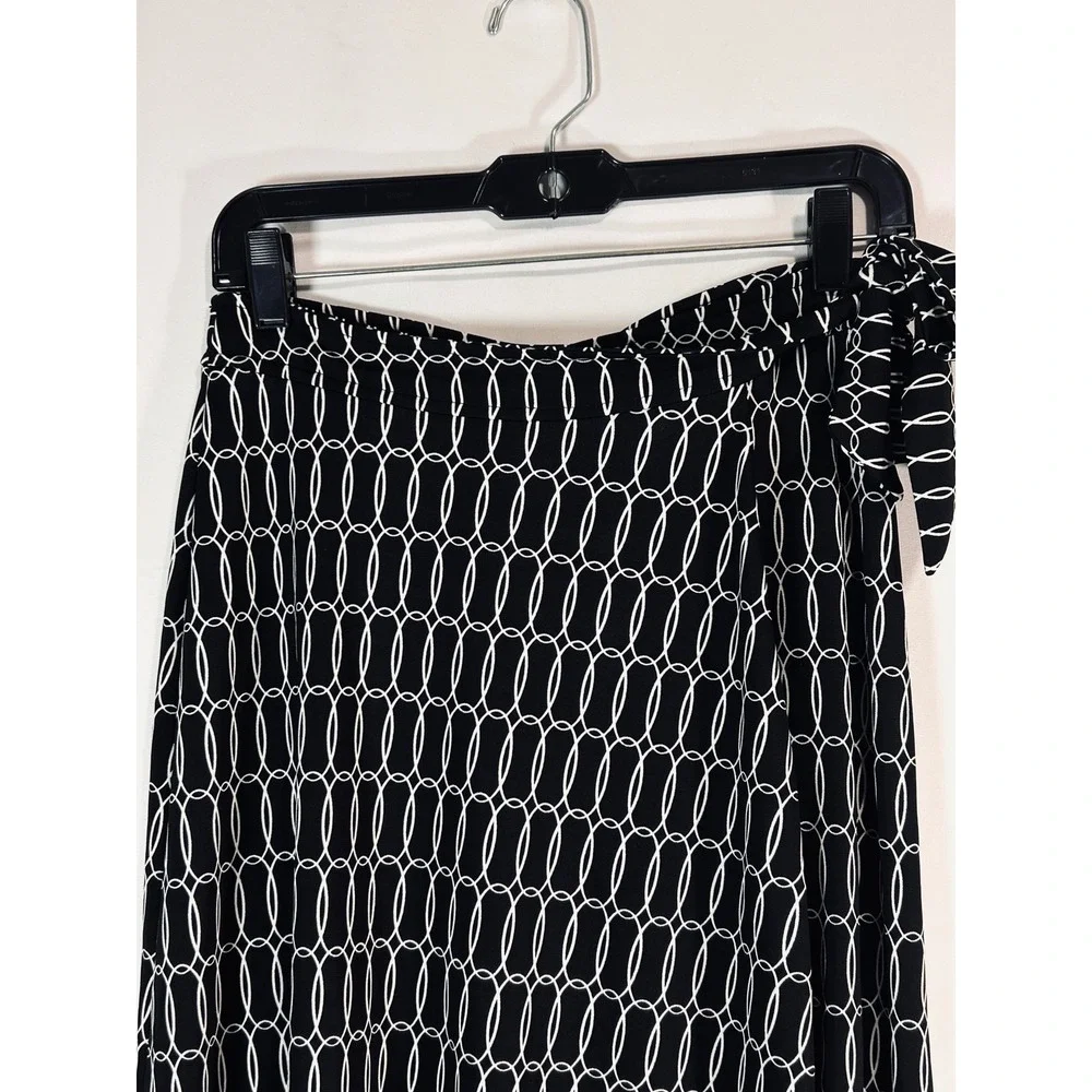 New York & Company Black White Chain Link‎ Wrap Midi Skirt XS Side Tie Geometric